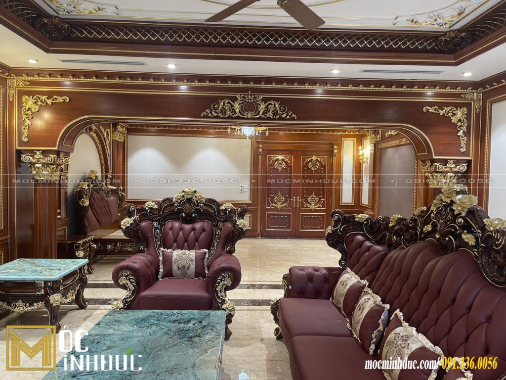Nội thất gỗ tự nhiên phong cách Tân cổ điển cao cấp được sản xuất và thi công hoàn thiện bởi Mộc Minh Đức