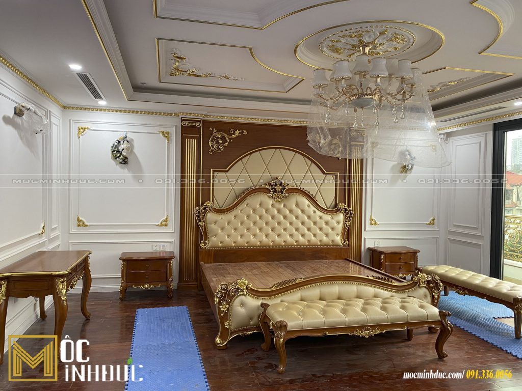 Nội thất phòng ngủ Tân cổ điển gỗ Gõ đỏ hoàn thiện bởi Mộc Minh Đức