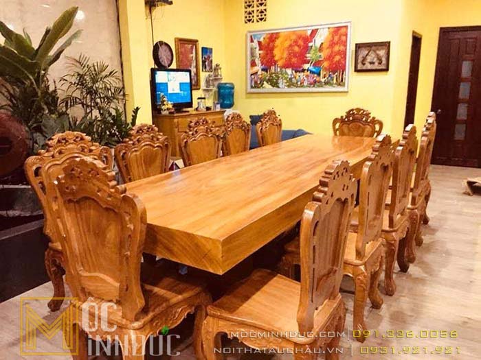 Bộ bàn ăn nguyên khối gỗ hương