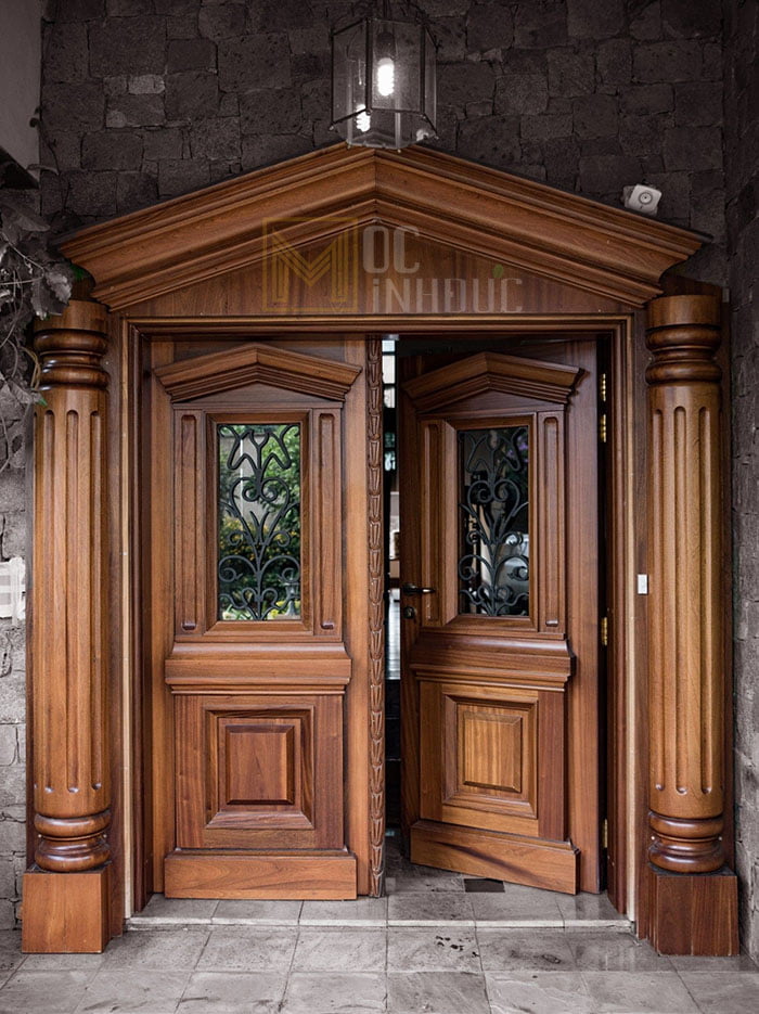 Mẫu cửa gỗ mặt tiền 2 cánh nhà biệt thự vinhomes Imperia