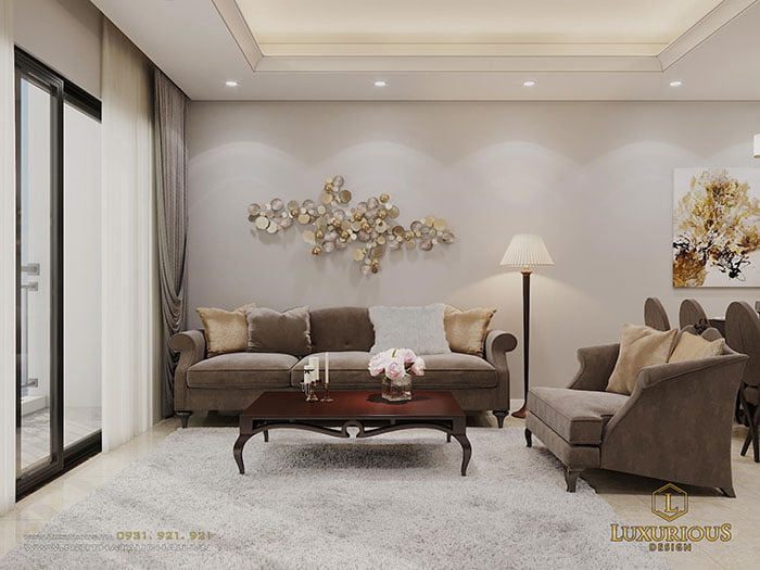 Thiết kế nội thất phòng khách chung cư D'Capitale tân cổ điển