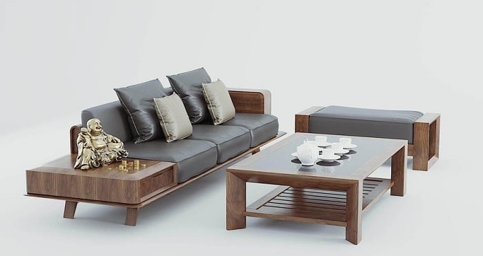 Thiết kế sofa gỗ óc chó chữ I
