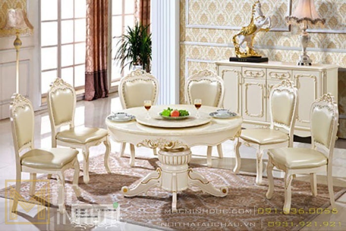 Không gian phòng ăn càng thêm sang chảnh, tăng tính thẩm mỹ với mẫu bàn ăn tone màu trắng như thế này.