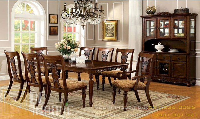 Mẫu bàn ăn gỗ sồi 6 ghế mang đến không khí ấm áp cho phòng ăn của bạn với một phong cách truyền thống