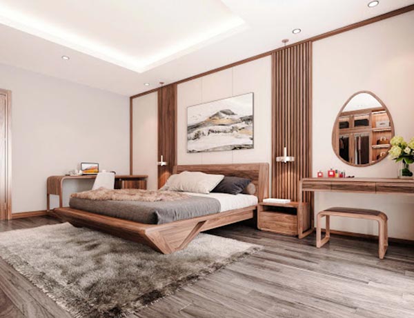 Thiết kế nội thất phòng ngủ với gỗ óc chó