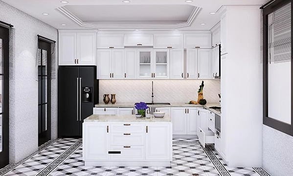 Phòng bếp trang nhã hiện đại với tone màu trắng hiện đại