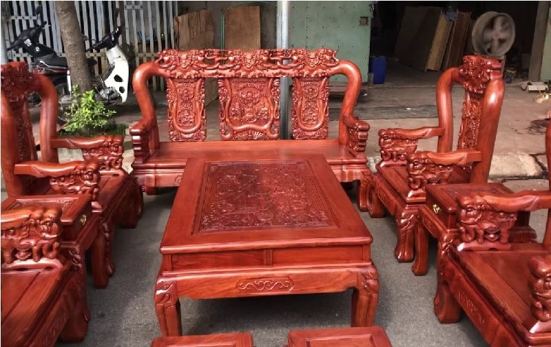 Bộ bàn ghế Minh quốc voi gỗ hương đá 10 món