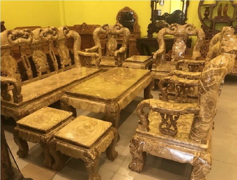 Bộ bàn ghế 10 món gỗ cẩm lai triện nghê tay 14 