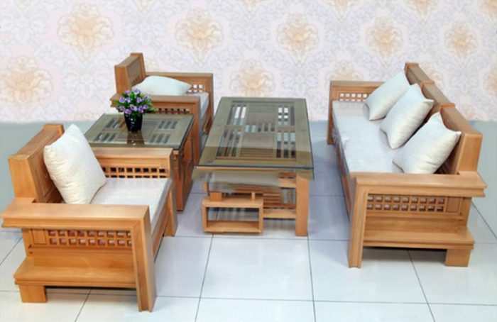 Mẫu bàn ghế phòng khách hiện đại gỗ Sồi đơn giản