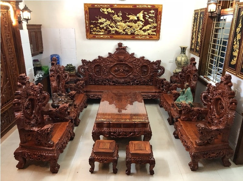 Bộ bàn ghế hoàng gia 10 món gỗ Hương Vân