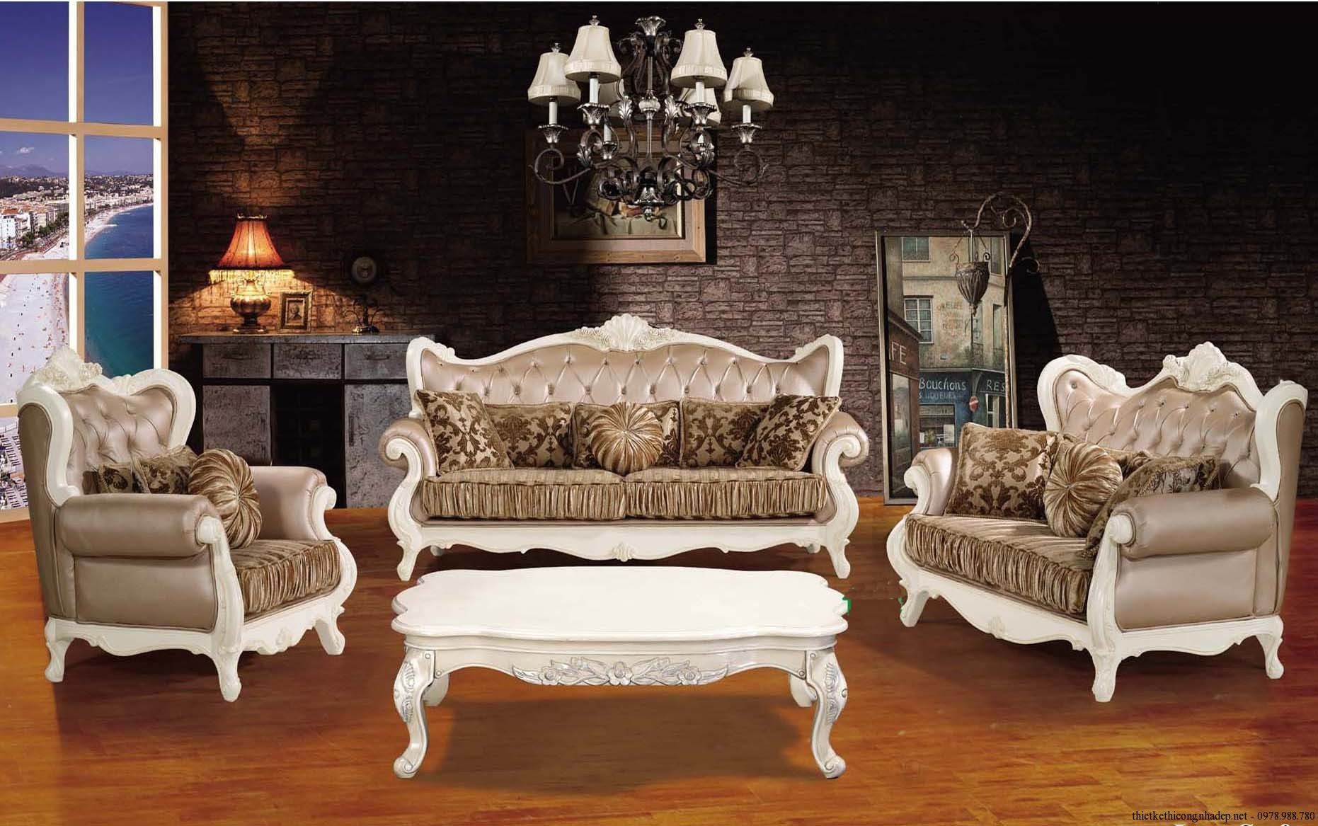 Mẫu bàn ghế phòng khách theo phong cách cổ điển Châu Âu