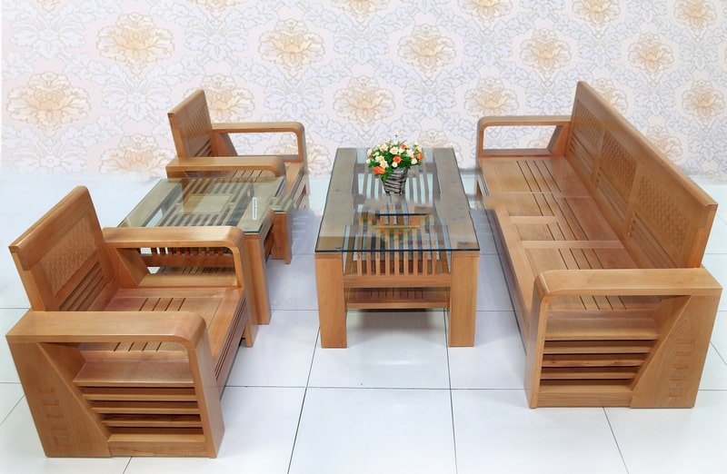 Mẫu bàn ghế phòng khách làm từ gỗ sồi