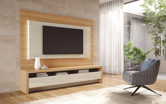 mẫu thiết kế kệ tivi phòng khách bằng gỗ hiện đại