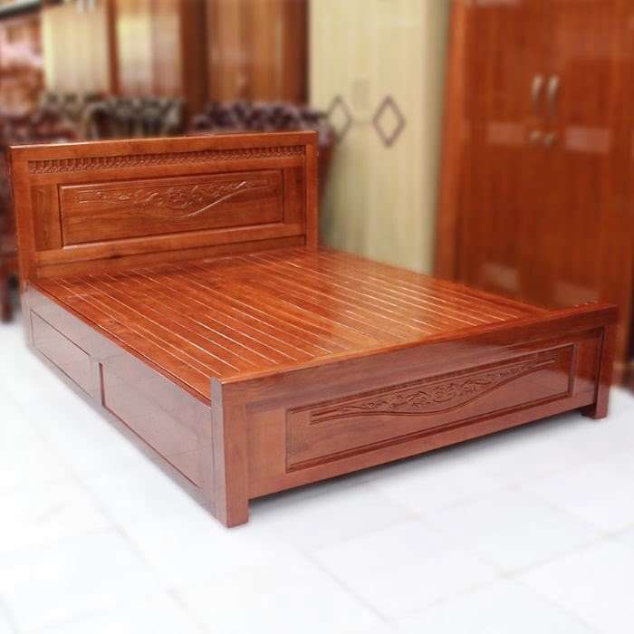 Mẫu thiết kế giường ngủ gỗ hương đơn giản
