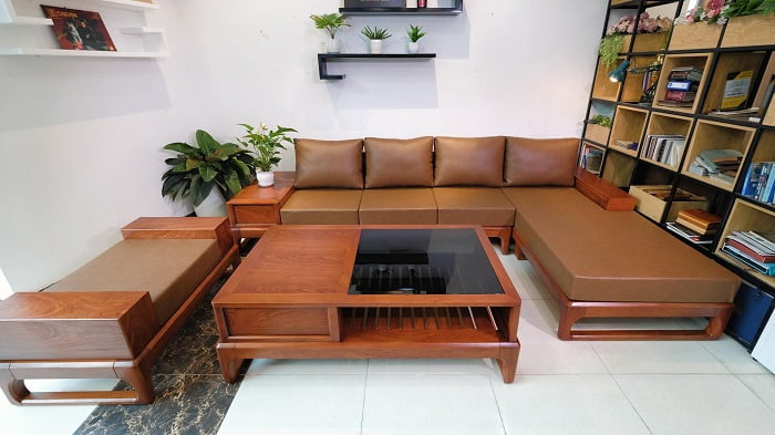 Thiết kế bộ sofa chữ L làm bằng gỗ hương