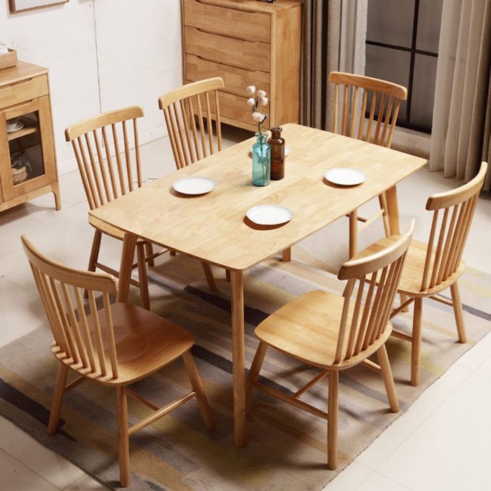 bộ bàn ăn 6 ghế gỗ sồi mỹ