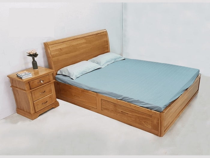 Giường ngủ gỗ sồi 1m8 đơn giản nhưng không hề lỗi mốt