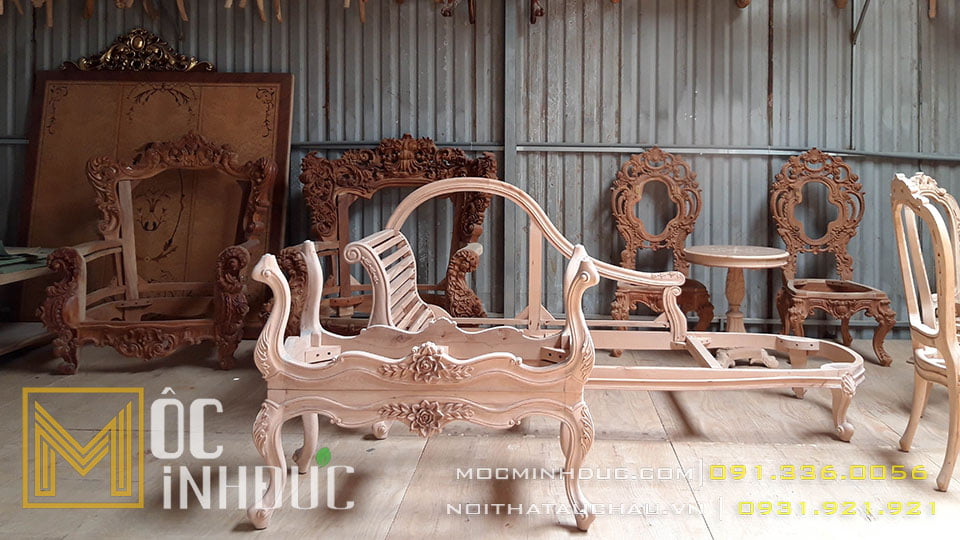 Sản xuất phôi bàn ghế gỗ tự nhiên tân cổ điển