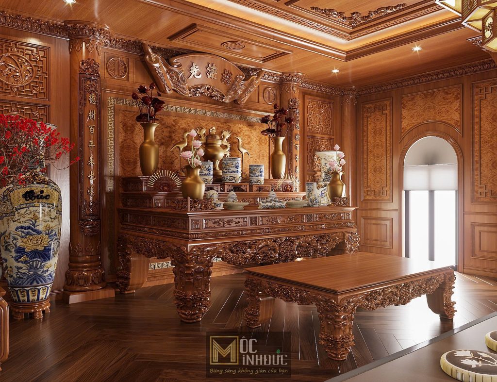Nội thất phòng thờ Tân cổ điển gỗ tự nhiên cao cấp