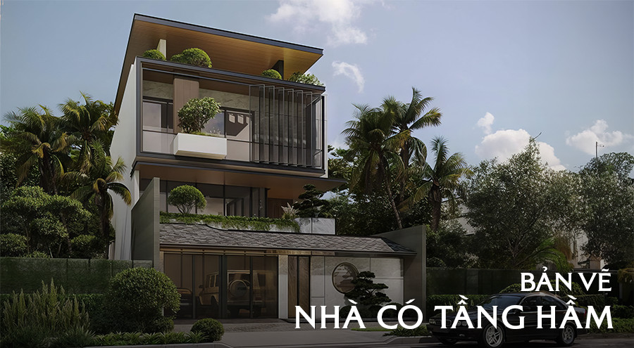 Thiết kế nhà phố có tầng bán hầm là nơi để xe