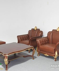 Bộ sofa dát vàng tân cổ điển bọc da bò cao cấp