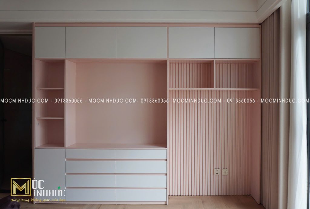 Nội thất phòng ngủ hiện đại với hệ tủ gỗ MDF chống ẩm sơn cao cấp