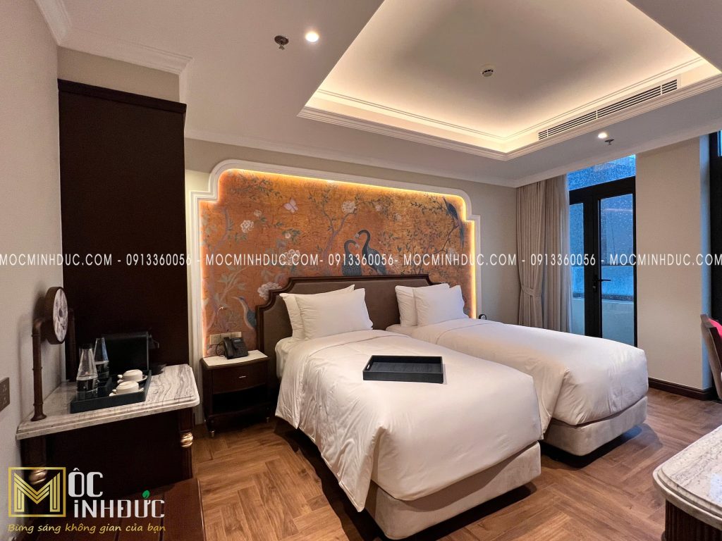 Nội thất phòng khách sạn Ham Long được sản xuất và thi công hoàn thiện bởi Mộc Minh Đức